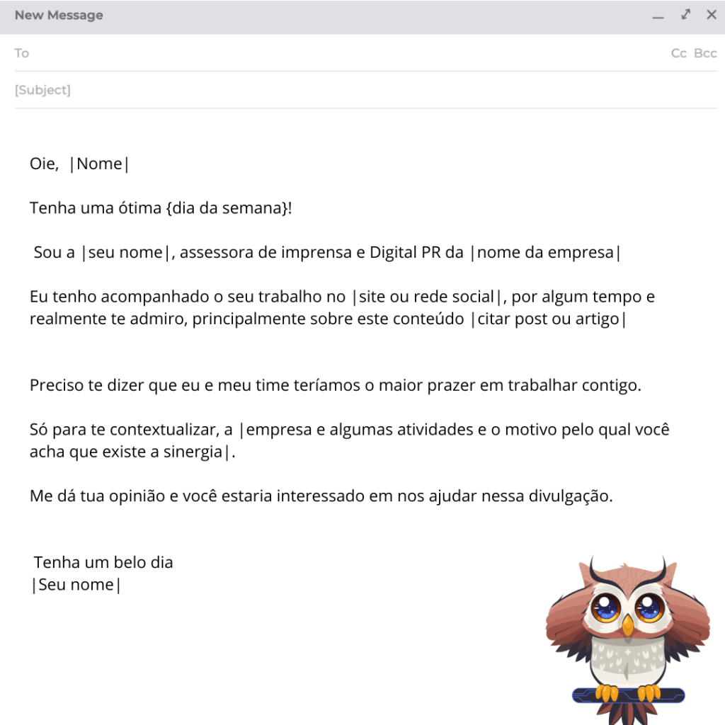template de email convidando influencer e falando sobre o fato de você estar acompanhando o trabalho dele