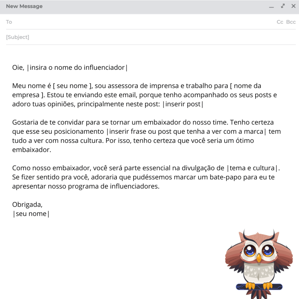 template de email para convite de comunicação e influencer