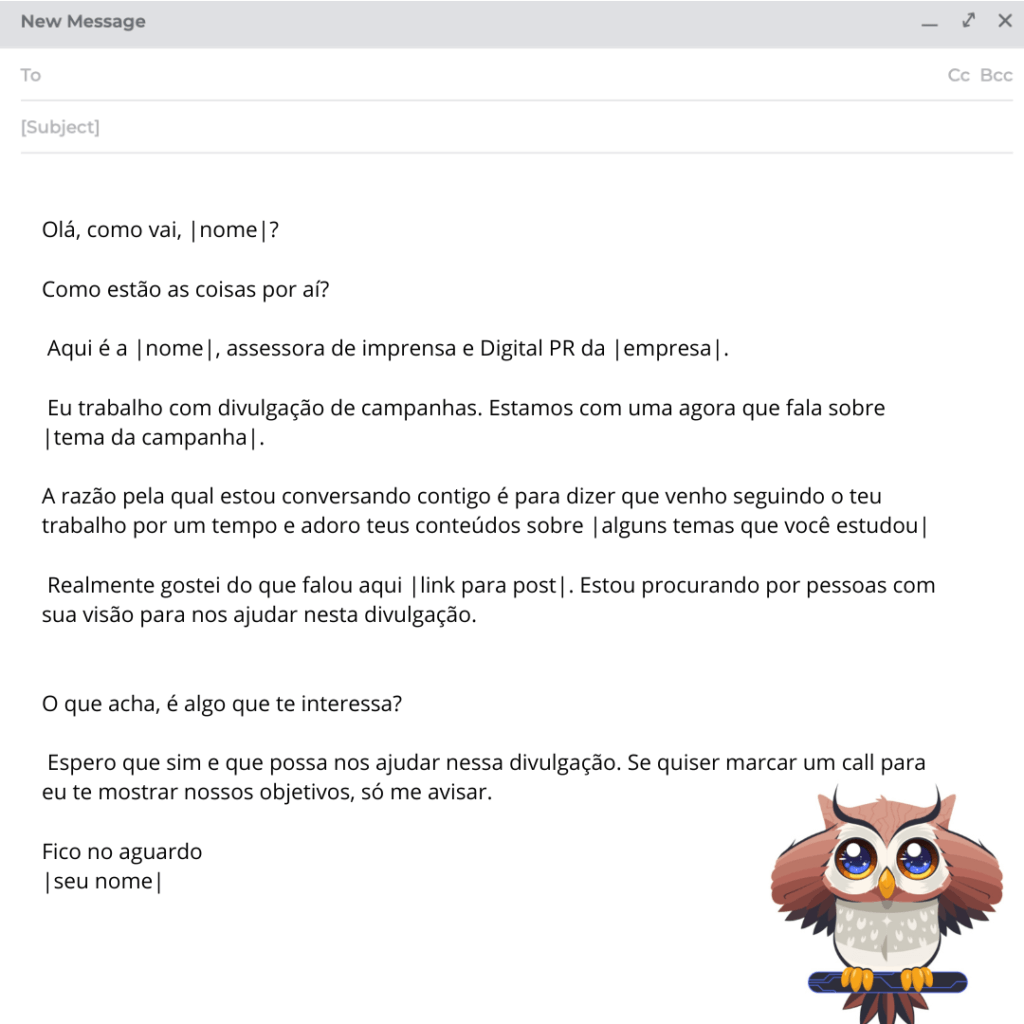 template de email para pedir promoção aos influenciadores
