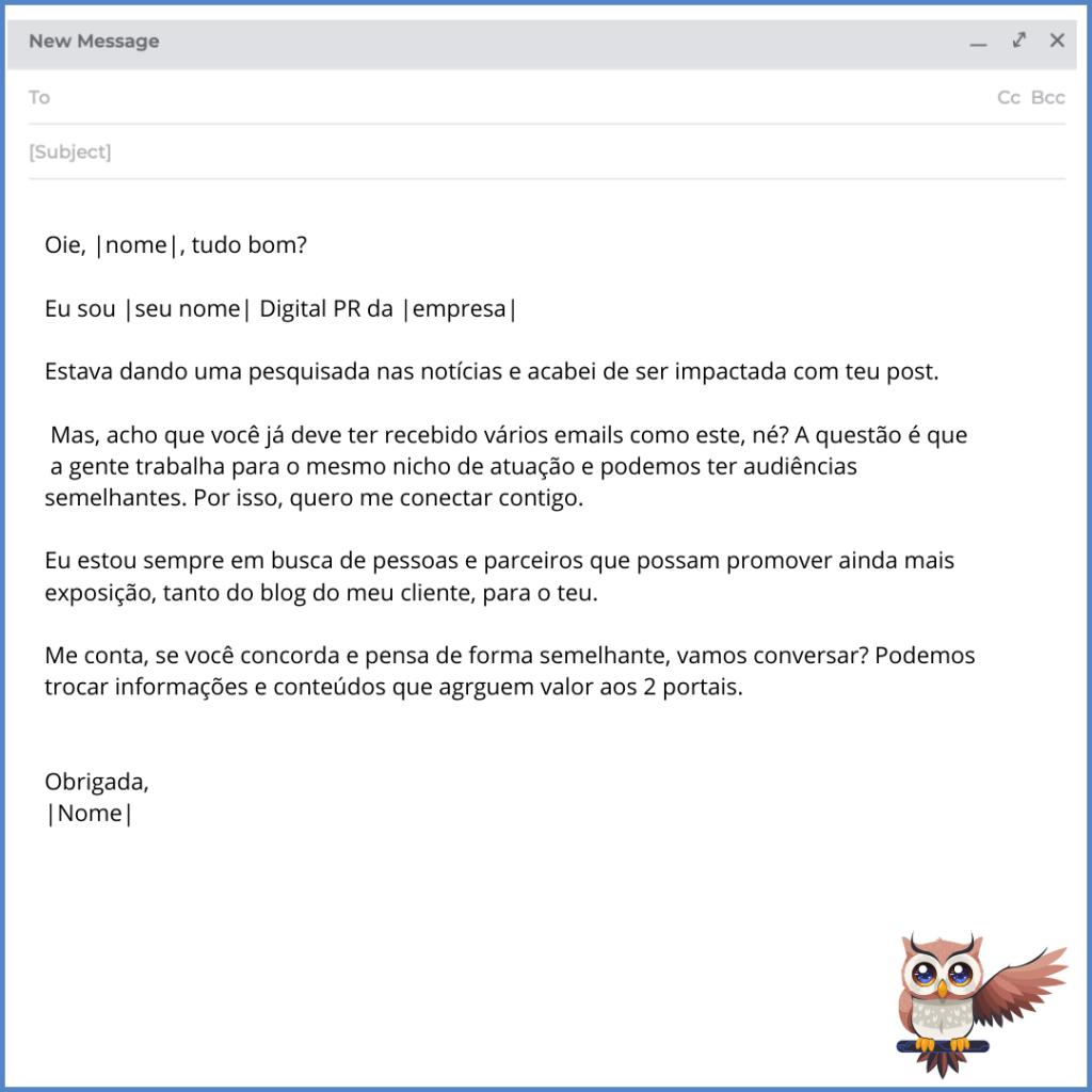 template para contato com blogueiro com uma brincadeira sobre como fazer o primeiro contato