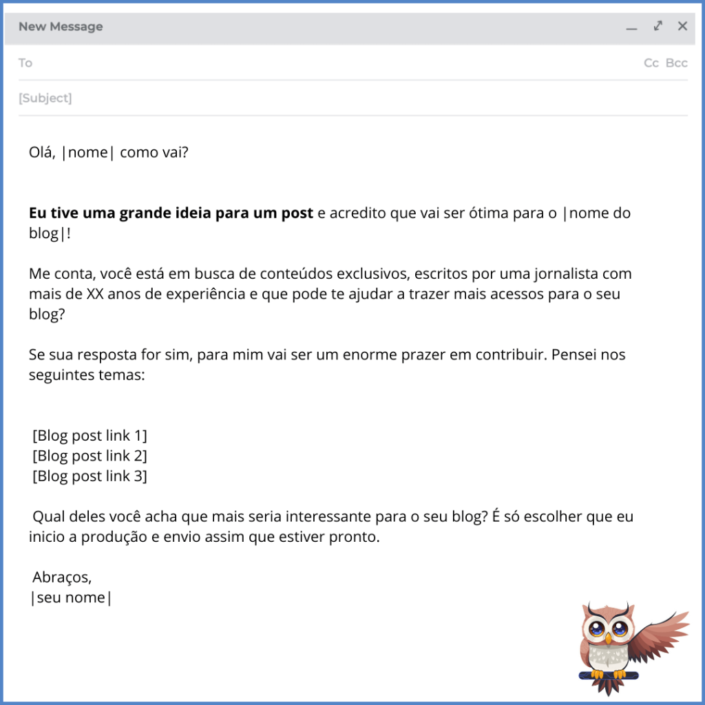template de contato para guest posting com um pouco mais de informalidade