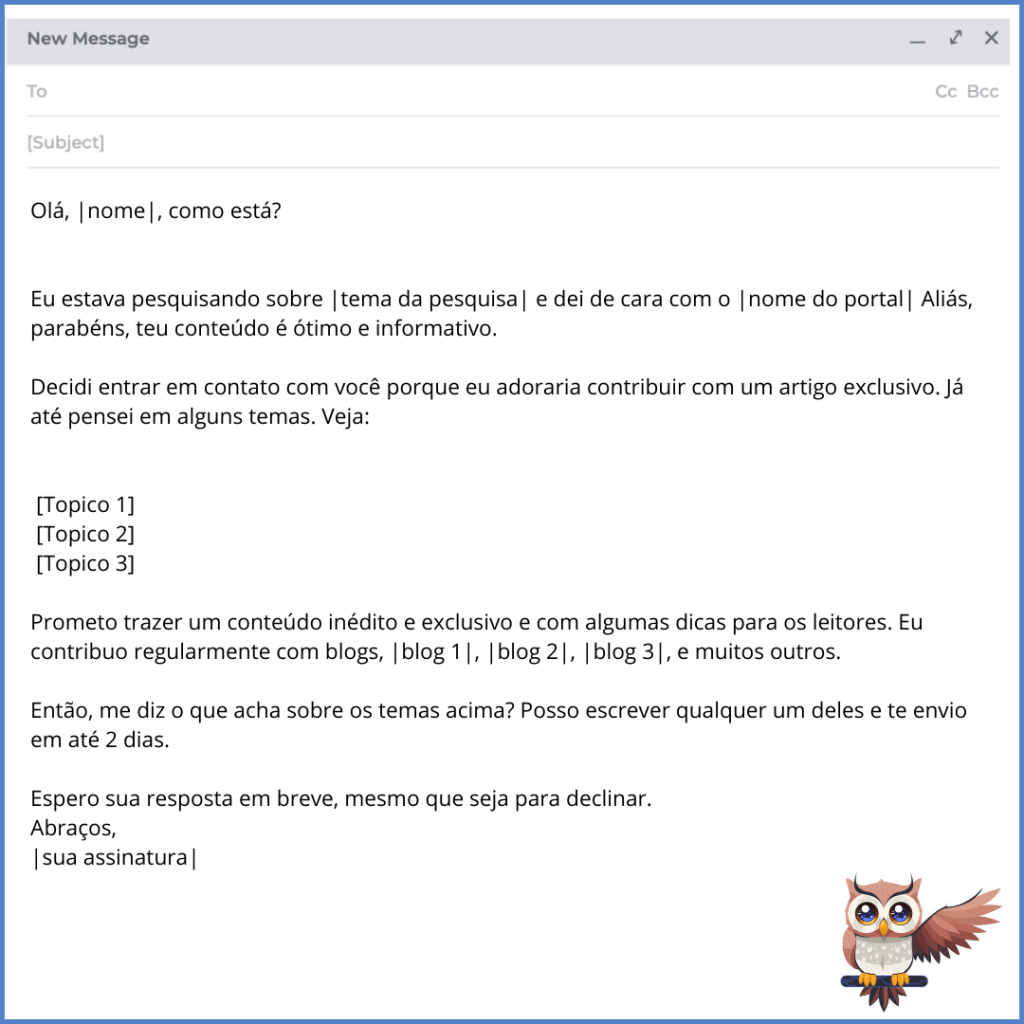 modelo de template com foco em entrar em contato para pedir guest post