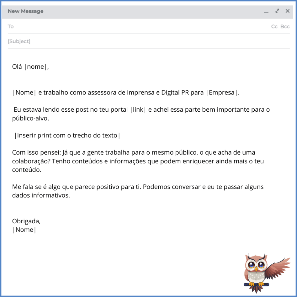 template de modelo de contato com blogueiro para parceria de conteúdo