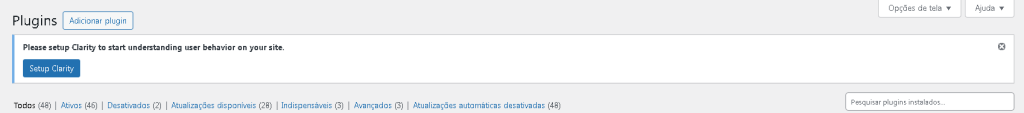 Print da área de plugins do WordPress.