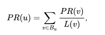 Uma das fórmulas para cálculo do pagerank.