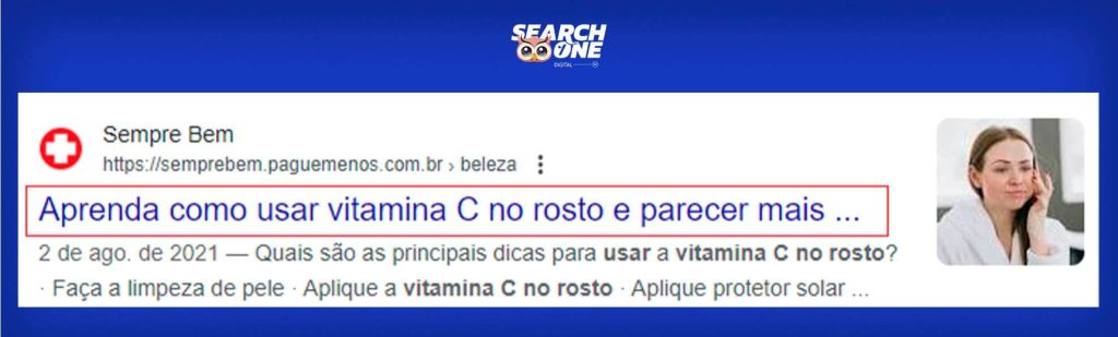 Print Screen de snippet do Google com um destaque para o título SEO.