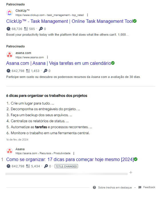 Print da SERP do Google para organização de tarefas.