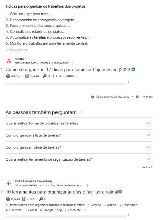 Print da SERP do Google para organização de tarefas.