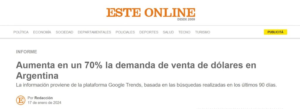 Print de matéria publicada no jornal argentino "Este Online".