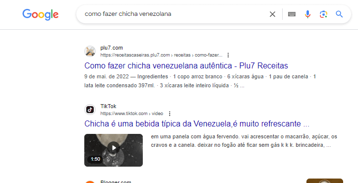 Print da SERP do Google com conteúdos otimizados em seo para redes sociais no ranking.