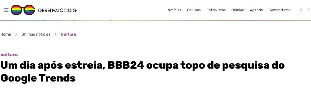 Print da matéria publicada no Observatório G.