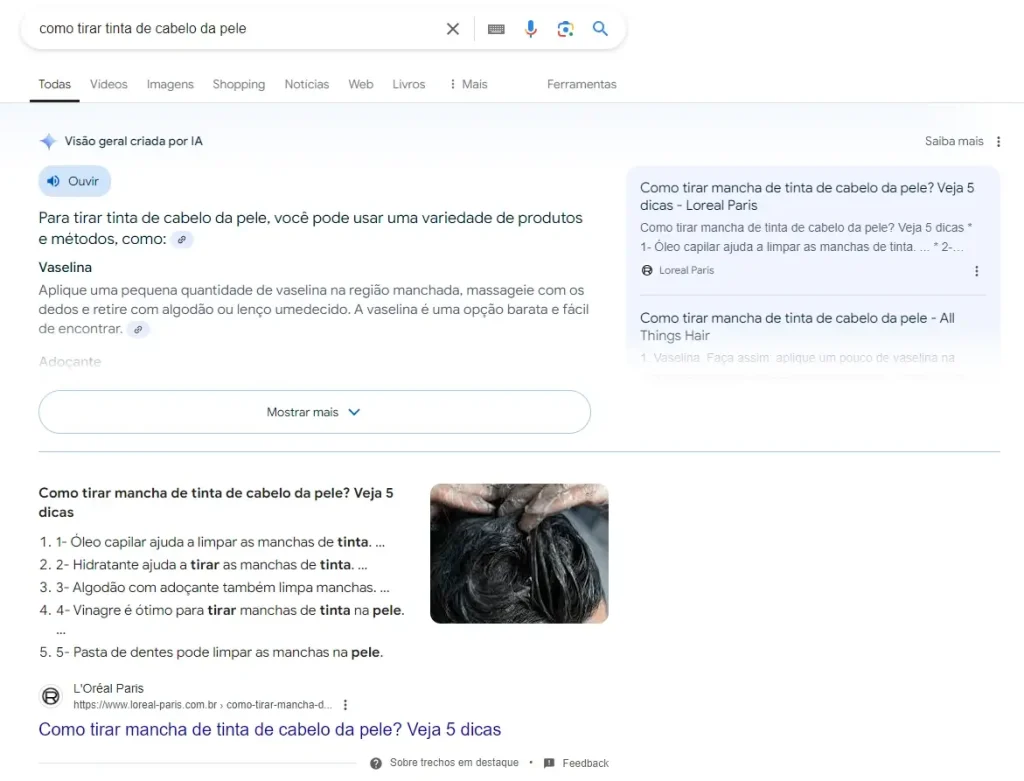 Dicas sobre como tirar tinta de cabelo da pele, incluindo métodos como vaselina e óleo capilar, apresentados pela L'Oréal Paris.