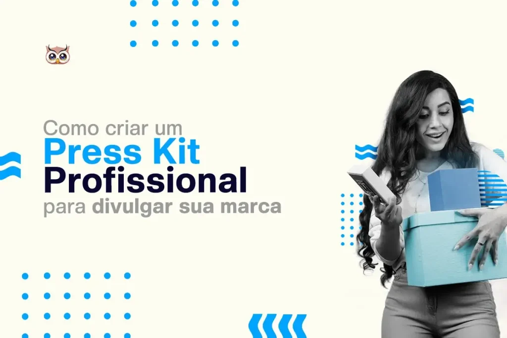 Uma mulher segurando caixas e um caderno, representando a criação de um Press Kit Profissional para divulgação de marcas.