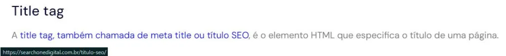 print de um dos links internos de uma página sobre title tag